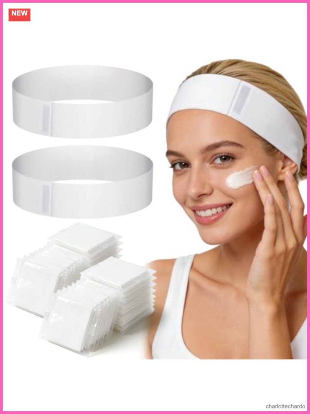 100PCS Disposable Non-Woven Spa Facial Headbands Adjustable Magic Tape
